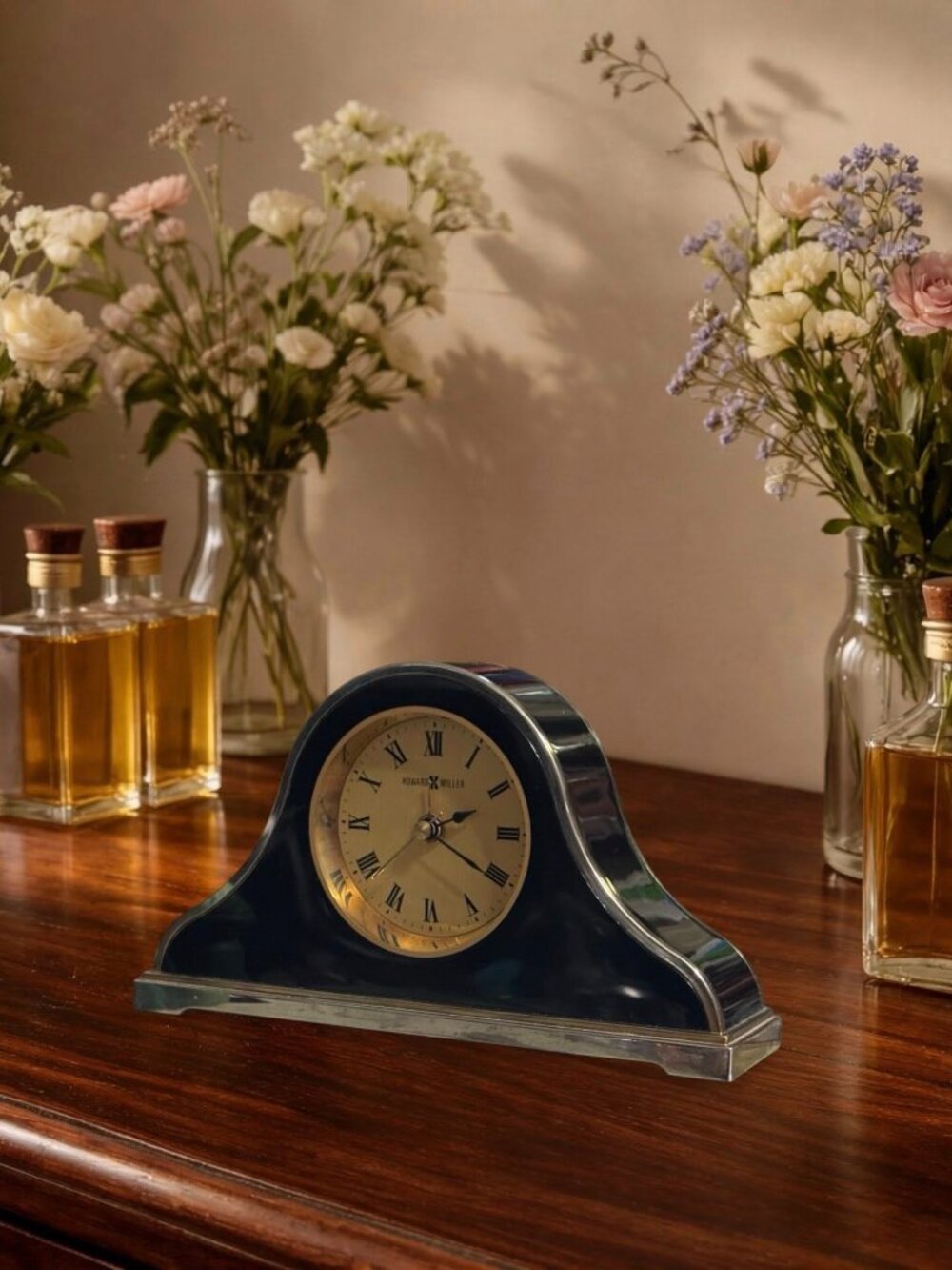 Howard Miller Desk or Bedside Alarm Clock With Brass Details & Roman Numerals - - Picture 5 of 5